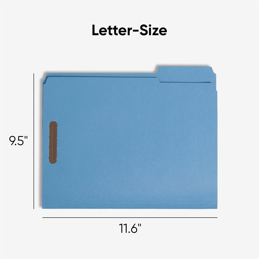 Smead Colored 1/3 Tab Cut Letter Recycled Fastener Folder - 8 1/2" x 11" - 3/4" Expansion - 2 x 2K Fastener(s) - 2" for Folder - Top Tab Location - Assorted Tab Position - 11 pt. - 2 Plys - Blue - Reinforced Tab - 10% Recycled - 50 / Box