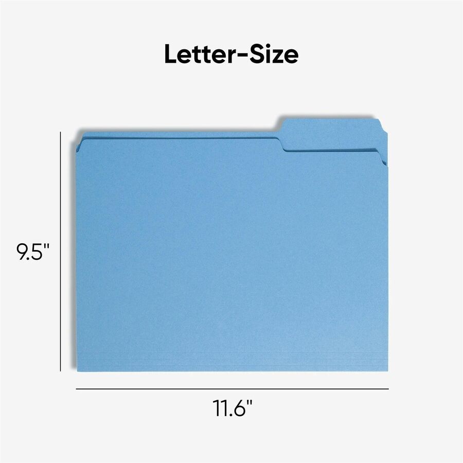 Smead 1/3 Tab Cut Letter Recycled Top Tab File Folder - 8 1/2" x 11" - 3/4" Expansion - Top Tab Location - Assorted Tab Position - 11 pt. - 1 Plys - Blue - Rounded Corner - 10% Recycled - 100 / Box