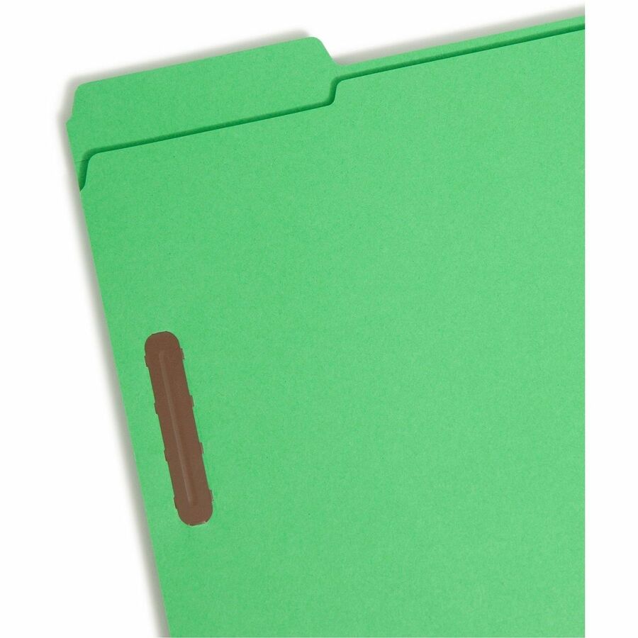 Smead Colored 1/3 Tab Cut Letter Recycled Fastener Folder - 8 1/2" x 11" - 3/4" Expansion - 2 x 2K Fastener(s) - 2" for Folder - Top Tab Location - Assorted Tab Position - 11 pt. - 2 Plys - Green - Reinforced Tab - 10% Recycled - 50 / Box