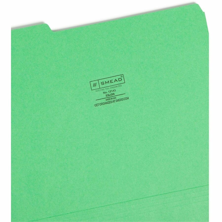 Smead Colored 1/3 Tab Cut Letter Recycled Top Tab File Folder - 8 1/2" x 11" - 3/4" Expansion - Top Tab Location - Assorted Tab Position - 11 pt. - 1 Plys - Green - Rounded Corner - 10% Recycled - 100 / Box