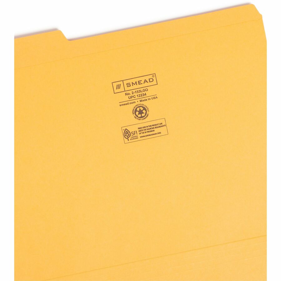 Smead Colored 1/3 Tab Cut Letter Recycled Top Tab File Folder - 8 1/2" x 11" - 3/4" Expansion - Top Tab Location - Assorted Tab Position - 11 pt. - 2 Plys - Goldenrod - 10% Recycled - 100 / Box