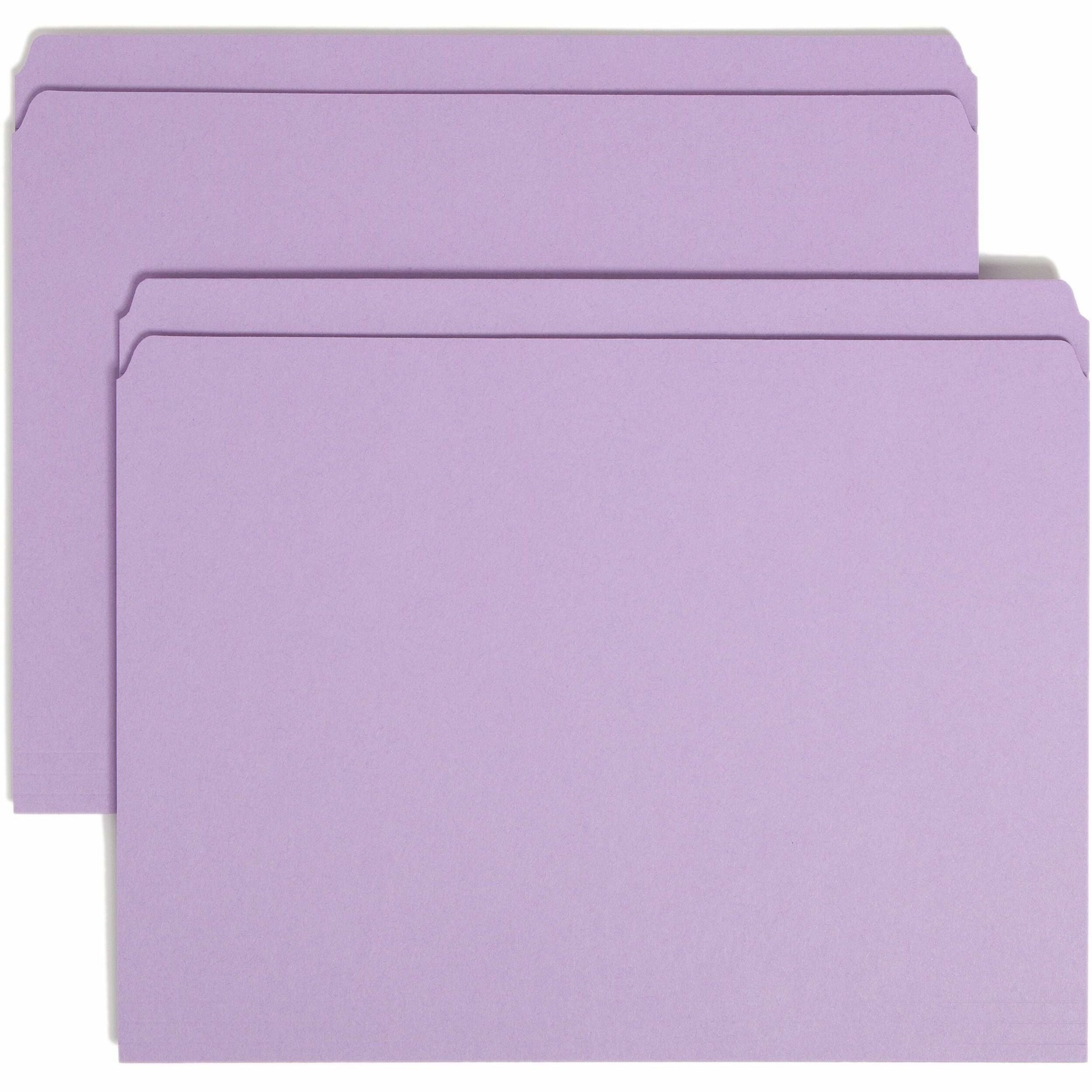 Smead Colored Straight Tab Cut Letter Recycled Top Tab File Folder - 8 1/2" x 11" - 3/4" Expansion - 11 pt. - 2 Plys - Lavender - 10% Recycled - 100 / Box