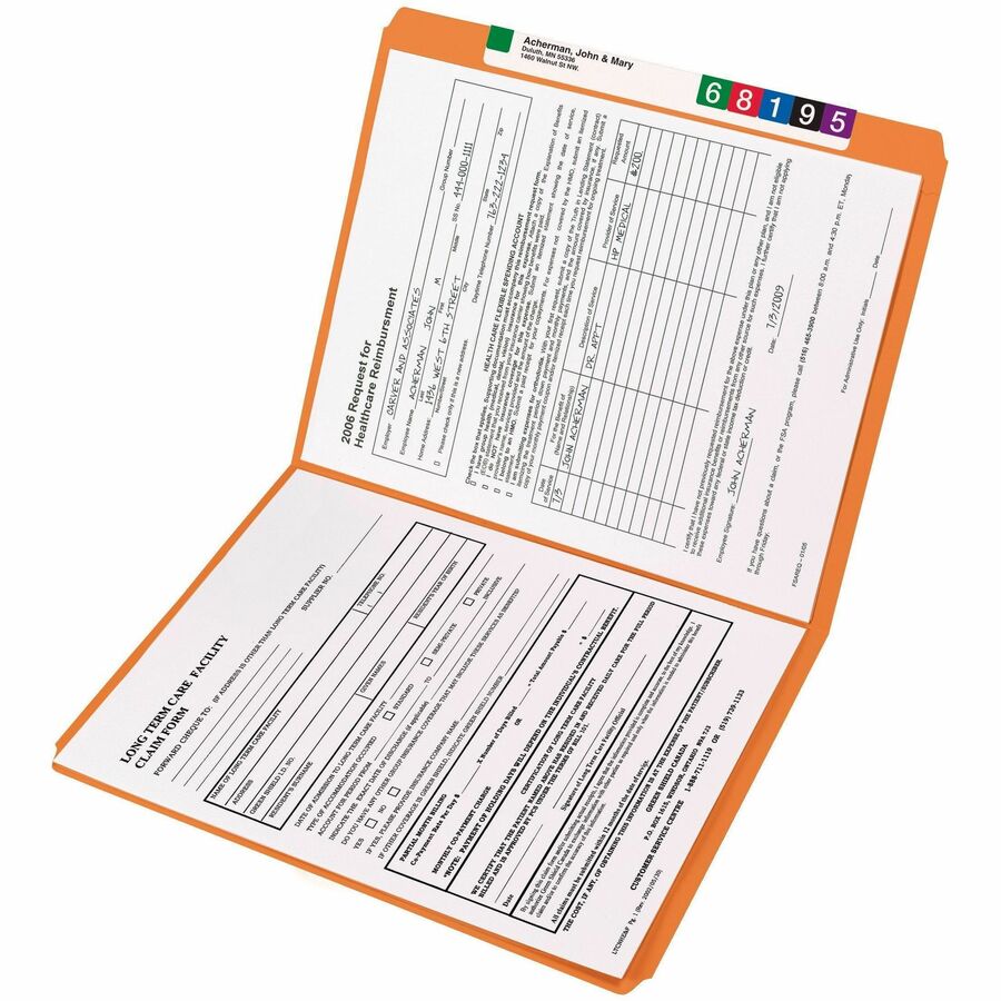Smead Colored Straight Tab Cut Letter Recycled Top Tab File Folder - 8 1/2" x 11" - 3/4" Expansion - 11 pt. - 2 Plys - Orange - Reinforced Tab - 10% Recycled - 100 / Box