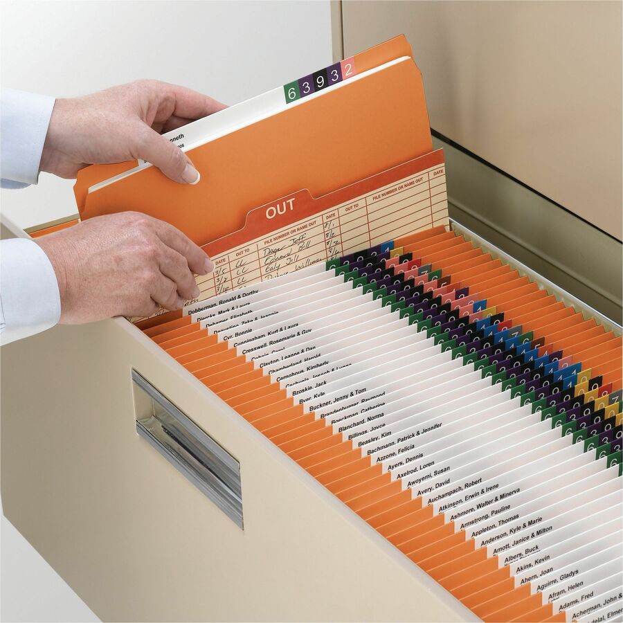 Smead Colored Straight Tab Cut Letter Recycled Top Tab File Folder - 8 1/2" x 11" - 3/4" Expansion - 11 pt. - 2 Plys - Orange - Reinforced Tab - 10% Recycled - 100 / Box