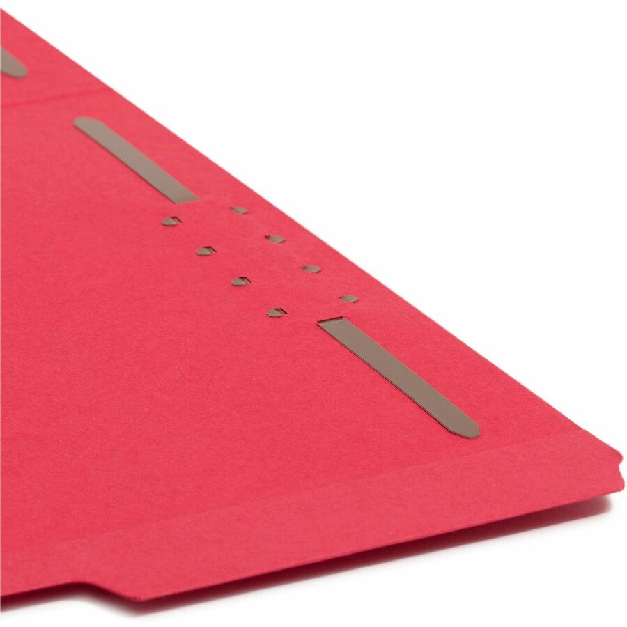 Smead Colored 1/3 Tab Cut Letter Recycled Fastener Folder - 8 1/2" x 11" - 3/4" Expansion - 2 x 2K Fastener(s) - 2" for Folder - Top Tab Location - Assorted Tab Position - 11 pt. - 2 Plys - Red - Reinforced Tab - 10% Recycled - 50 / Box