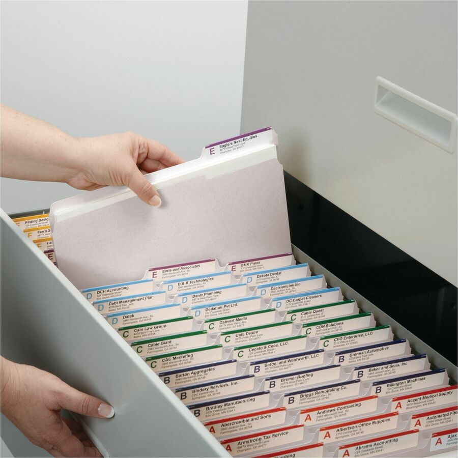 Smead Colored 1/3 Tab Cut Letter Recycled Top Tab File Folder - 8 1/2" x 11" - Top Tab Location - Assorted Tab Position - 11 pt. - 2 Plys - White - 10% Recycled - 100 / Box