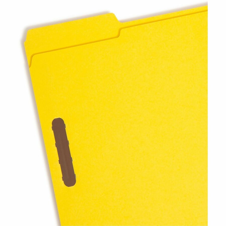 Smead Colored 1/3 Tab Cut Letter Recycled Fastener Folder - 8 1/2" x 11" - 3/4" Expansion - 2 x 2K Fastener(s) - 2" for Folder - Top Tab Location - Assorted Tab Position - 11 pt. - 2 Plys - Yellow - Reinforced Tab - 10% Recycled - 50 / Box