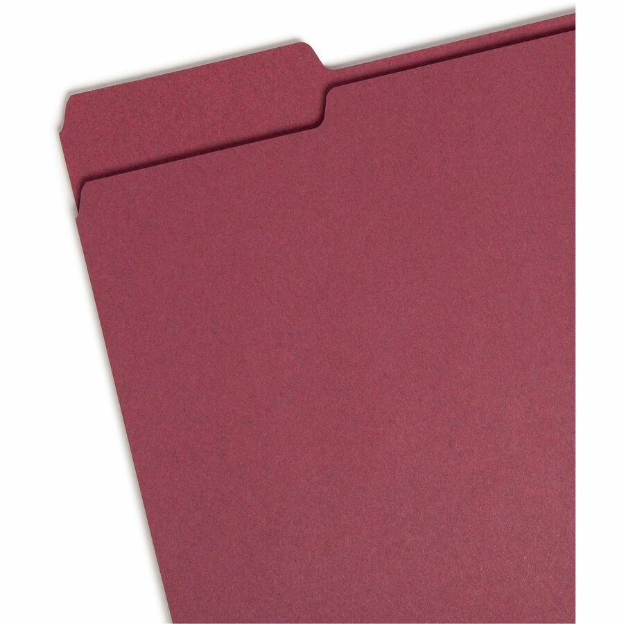 Smead Colored 1/3 Tab Cut Letter Recycled Top Tab File Folder - 8 1/2" x 11" - 3/4" Expansion - Top Tab Location - Assorted Tab Position - 11 pt. - 1 Plys - Maroon - Rounded Corner - 10% Recycled - 100 / Box