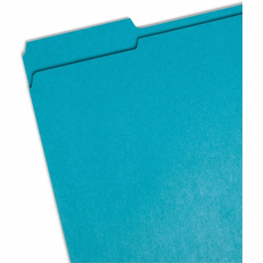 Smead Colored 1/3 Tab Cut Letter Recycled Top Tab File Folder - 8 1/2" x 11" - 3/4" Expansion - Top Tab Location - Assorted Tab Position - 11 pt. - 2 Plys - Teal - 10% Recycled - 100 / Box