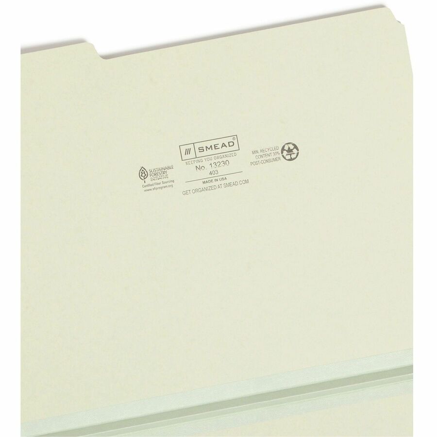 Smead 1/3 Tab Cut Letter Recycled Top Tab File Folder - 8 1/2" x 11" - 1" Expansion - Top Tab Location - Assorted Tab Position - 25 pt. - Pressboard - Gray, Green - Heavy Duty, Wear Resistant, Tear Resistant - 100% Recycled - 25 / Box