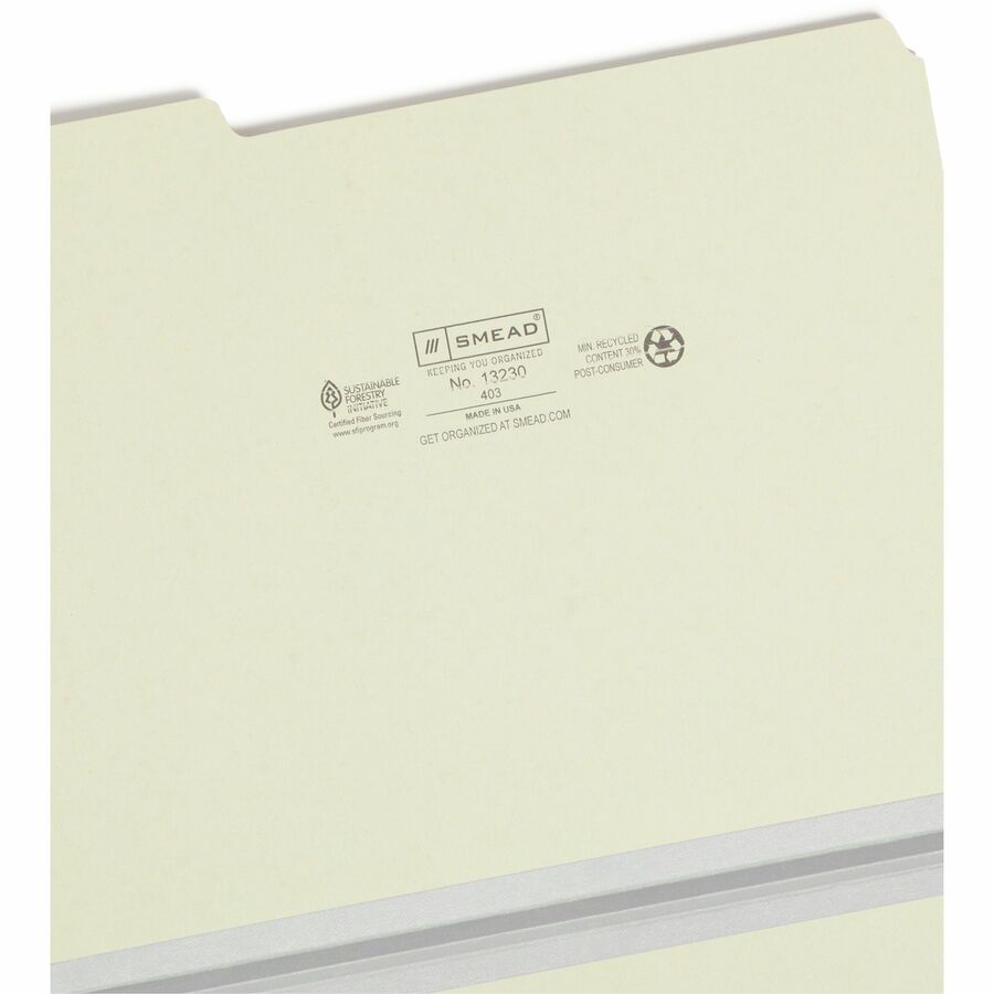 Smead 1/3 Tab Cut Letter Recycled Top Tab File Folder - 8 1/2" x 11" - 1" Expansion - Top Tab Location - Assorted Tab Position - 25 pt. - Pressboard - Gray, Green - Heavy Duty, Wear Resistant, Tear Resistant - 100% Recycled - 25 / Box