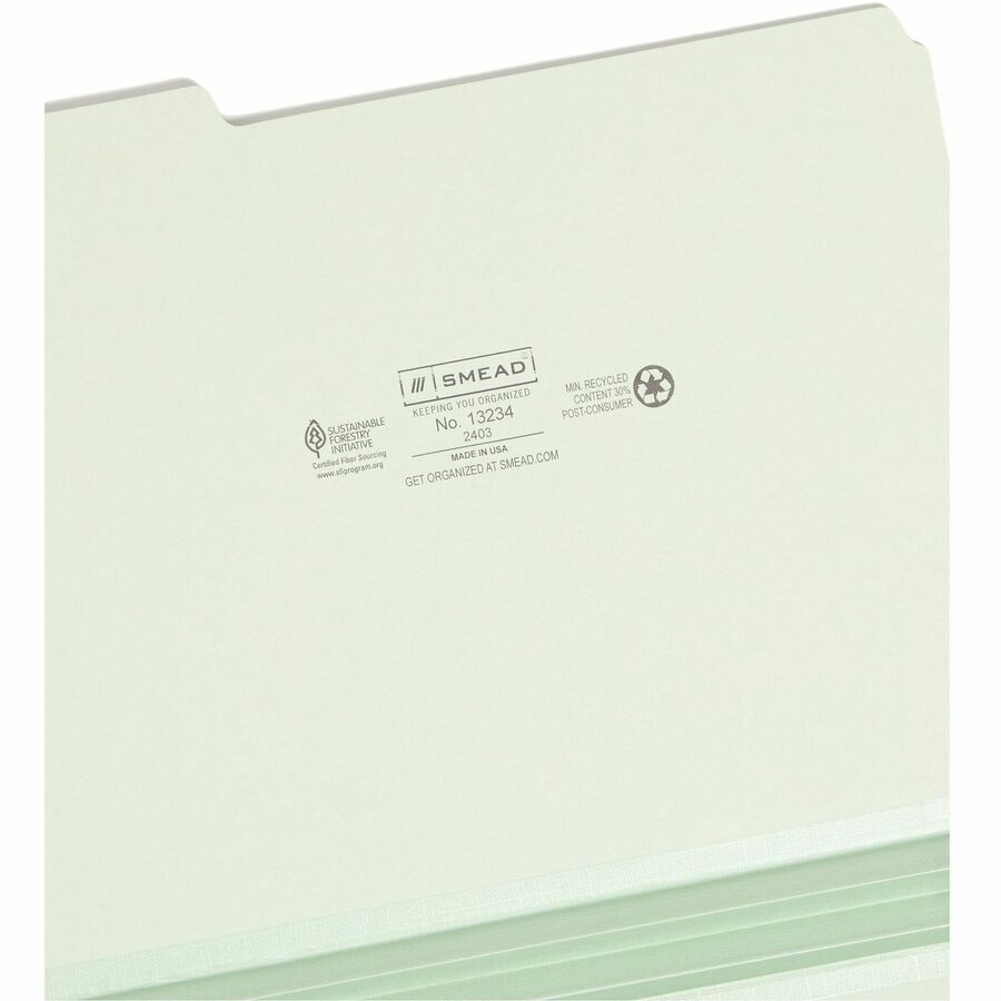 Smead 1/3 Tab Cut Letter Recycled Top Tab File Folder - 8 1/2" x 11" - 2" Expansion - Top Tab Location - Assorted Tab Position - 25 pt. - Pressboard - Gray/Green - Heavy Duty, Rounded Corner, Wear Resistant, Tear Resistant - 100% Recycled - 25 / Box