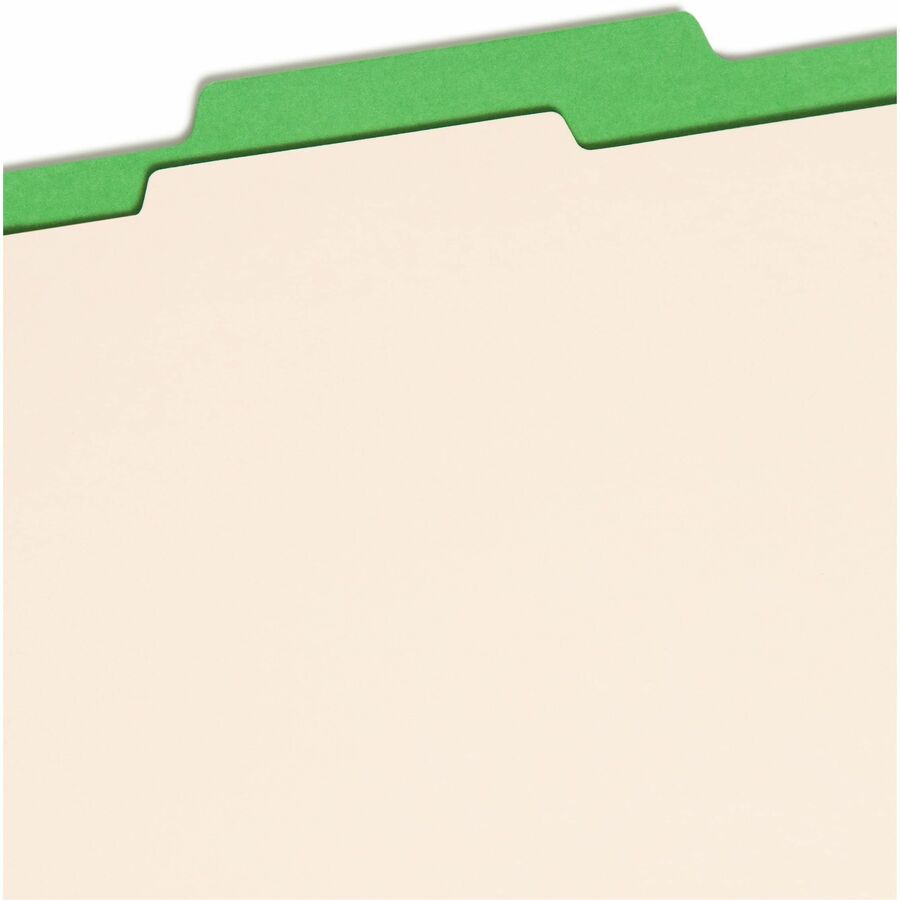 Smead Colored 2/5 Tab Cut Letter Recycled Classification Folder - 8 1/2" x 11" - 2" Expansion - 2 x 2B Fastener(s) - 2" for Folder - Top Tab Location - Right of Center Tab Position - 1 Divider(s) - 14 pt. - 2 Plys - Green - 10% Recycled - 10 / Box