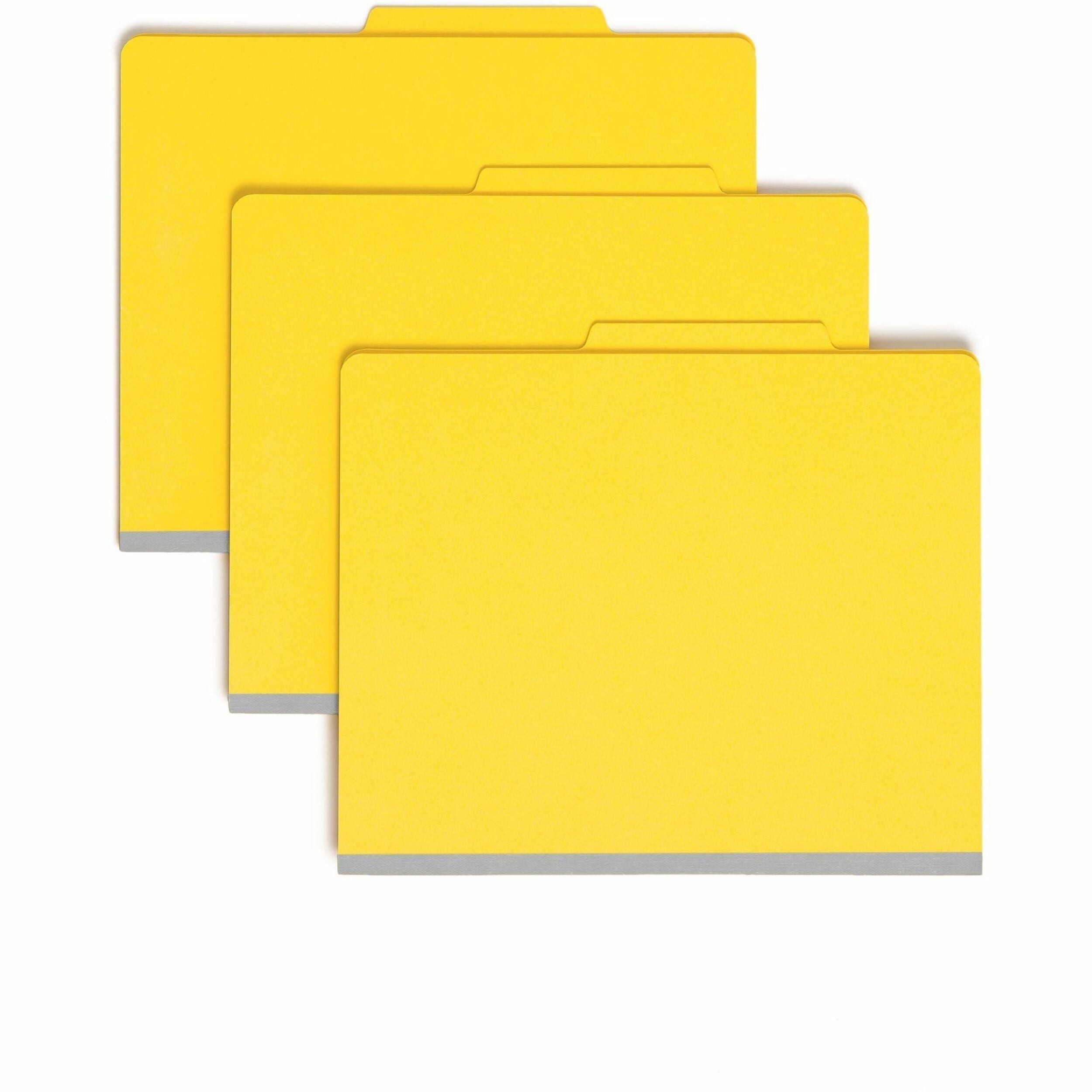 Smead Colored 2/5 Tab Cut Letter Recycled Classification Folder, Yellow, 8.5" x 11", 2" Expansion, 2 Fasteners, 1 Divider, Reinforced Tab, 10% Recycled, 10/Box