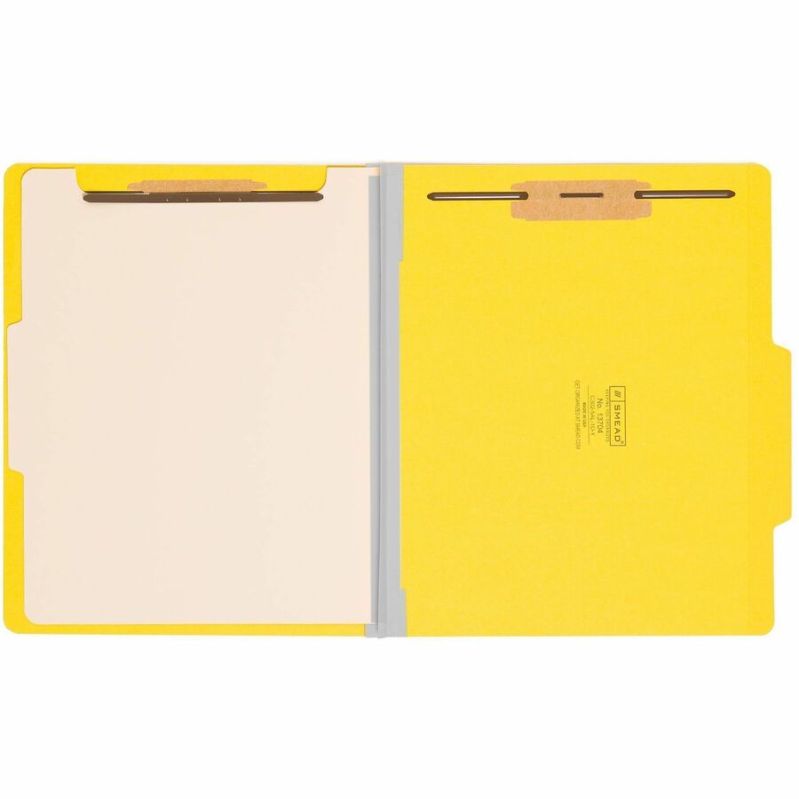 Smead Colored 2/5 Tab Cut Letter Recycled Classification Folder, Yellow, 8.5" x 11", 2" Expansion, 2 Fasteners, 1 Divider, Reinforced Tab, 10% Recycled, 10/Box