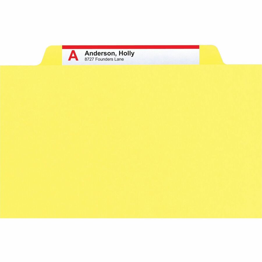 Smead Colored 2/5 Tab Cut Letter Recycled Classification Folder, Yellow, 8.5" x 11", 2" Expansion, 2 Fasteners, 1 Divider, Reinforced Tab, 10% Recycled, 10/Box
