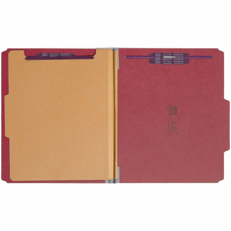 Smead SafeSHIELD 2/5 Tab Cut Letter Size Recycled Classification Folders, 2" Expansion, 1 Divider, Bright Red, Heavy Duty Pressboard, 10/Box