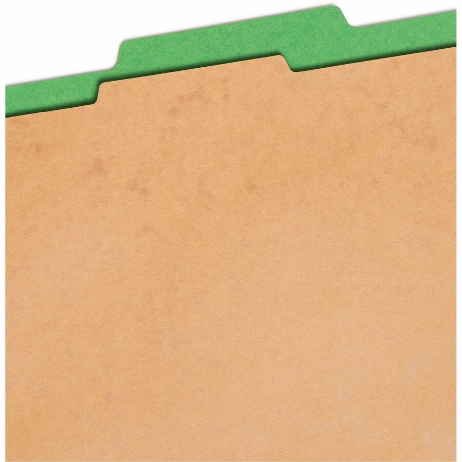 Smead SafeSHIELD 2/5 Tab Cut Letter Size Recycled Classification Folders, 2" Expansion, 1 Divider, 2 Fasteners, Green, Heavy Duty Pressboard, 10/Box