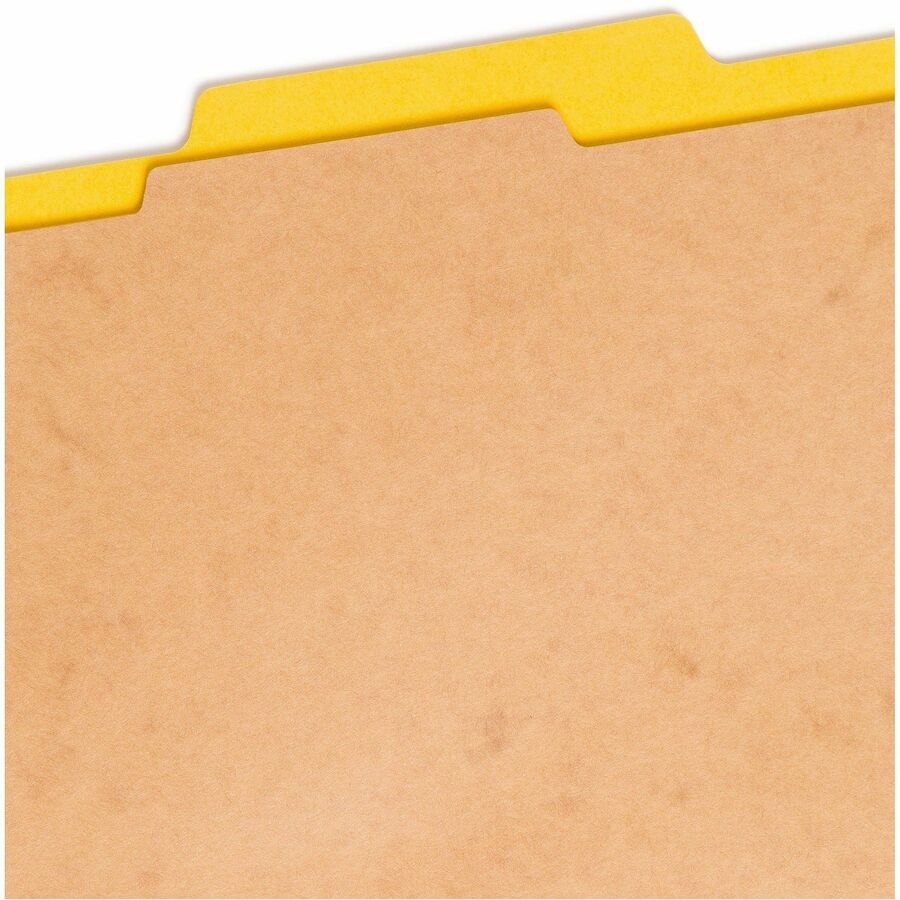 Smead SafeSHIELD 2/5 Tab Cut Letter Size Recycled Classification Folders, 2" Expansion, 1 Divider, Yellow, Heavy Duty Pressboard, 100% Recycled, 10/Box