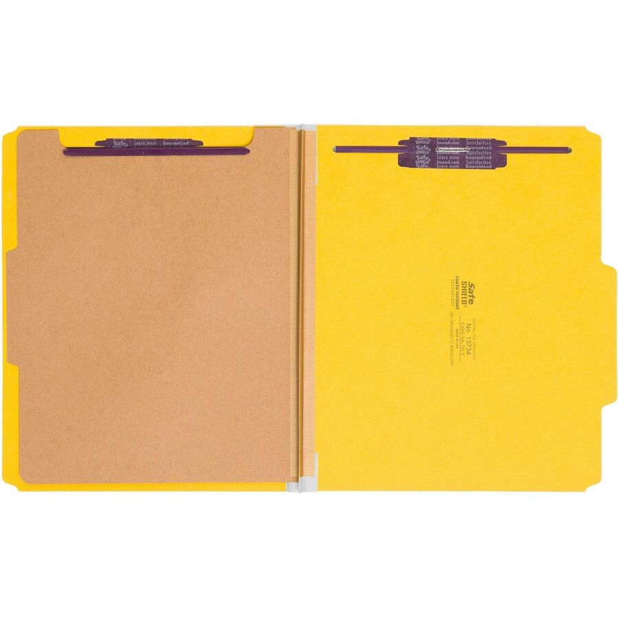 Smead SafeSHIELD 2/5 Tab Cut Letter Size Recycled Classification Folders, 2" Expansion, 1 Divider, Yellow, Heavy Duty Pressboard, 100% Recycled, 10/Box