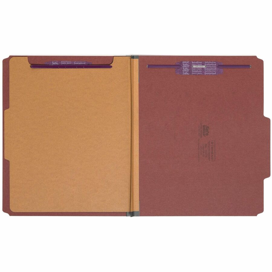 Smead SafeSHIELD 2/5 Tab Cut Letter Size Recycled Classification Folder, 2" Expansion, 1 Divider, 2 Fasteners, 25 pt. Pressboard, Red, Heavy Duty, Tear Resistant, 100% Recycled, 10/Box
