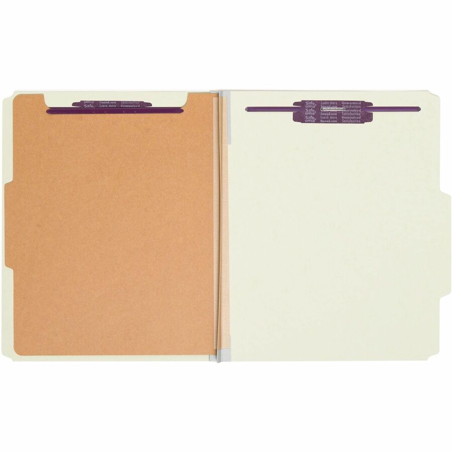 Smead SafeSHIELD 2/5 Tab Cut Letter Recycled Classification Folder, 8.5" x 11", 2" Expansion, 2 Fasteners, 1 Divider, Pressboard, Gray/Green, Heavy Duty, Tear Resistant, 100% Recycled, 10/Box