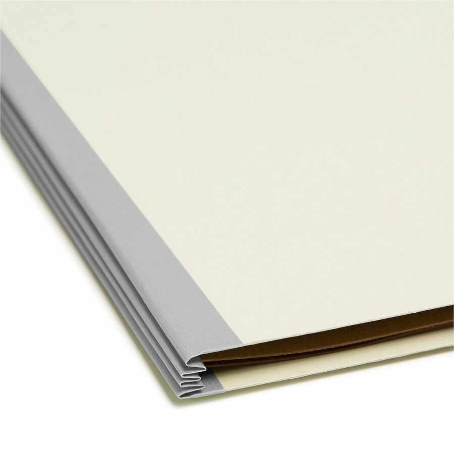 Smead SafeSHIELD 2/5 Tab Cut Letter Recycled Classification Folder, 8.5" x 11", 2" Expansion, 2 Fasteners, 1 Divider, Pressboard, Gray/Green, Heavy Duty, Tear Resistant, 100% Recycled, 10/Box