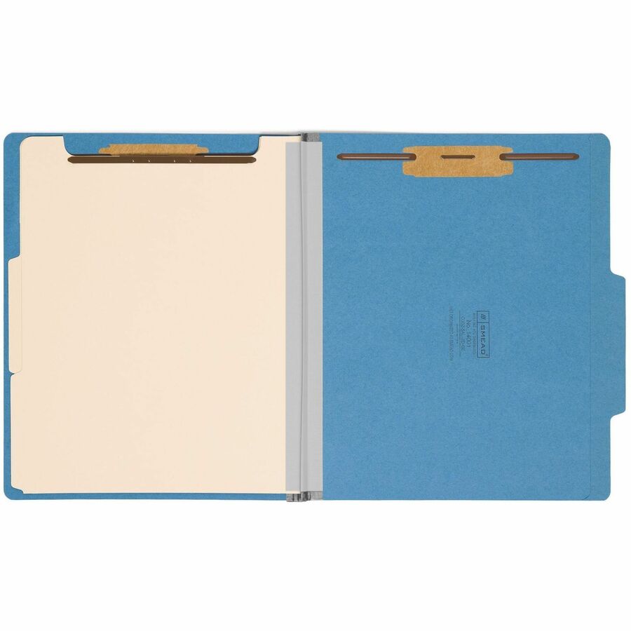 Smead Colored 2/5 Tab Cut Letter Recycled Classification Folder, 8.5" x 11", 2" Expansion, 2 Fasteners, 2 Dividers, Blue, Reinforced Tab, 10% Recycled, 10/Box