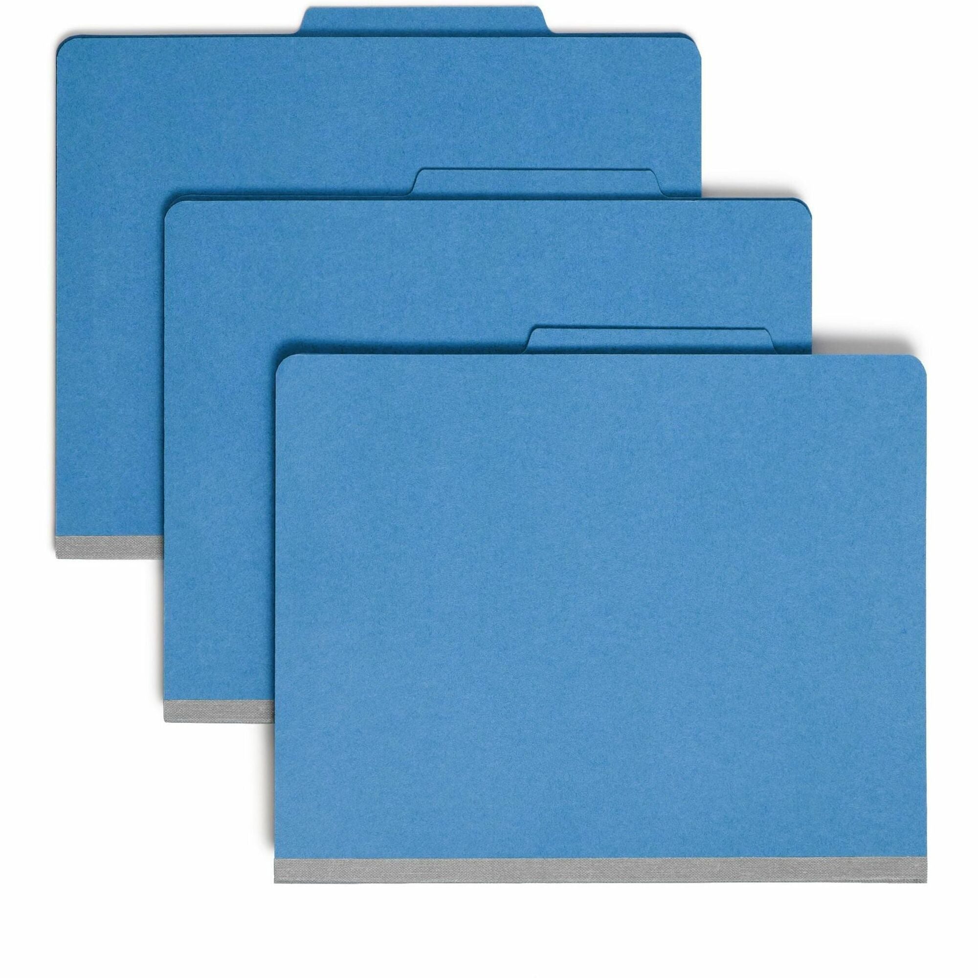 Smead Colored 2/5 Tab Cut Letter Recycled Classification Folder, 8.5" x 11", 2" Expansion, 2 Fasteners, 2 Dividers, Blue, Reinforced Tab, 10% Recycled, 10/Box