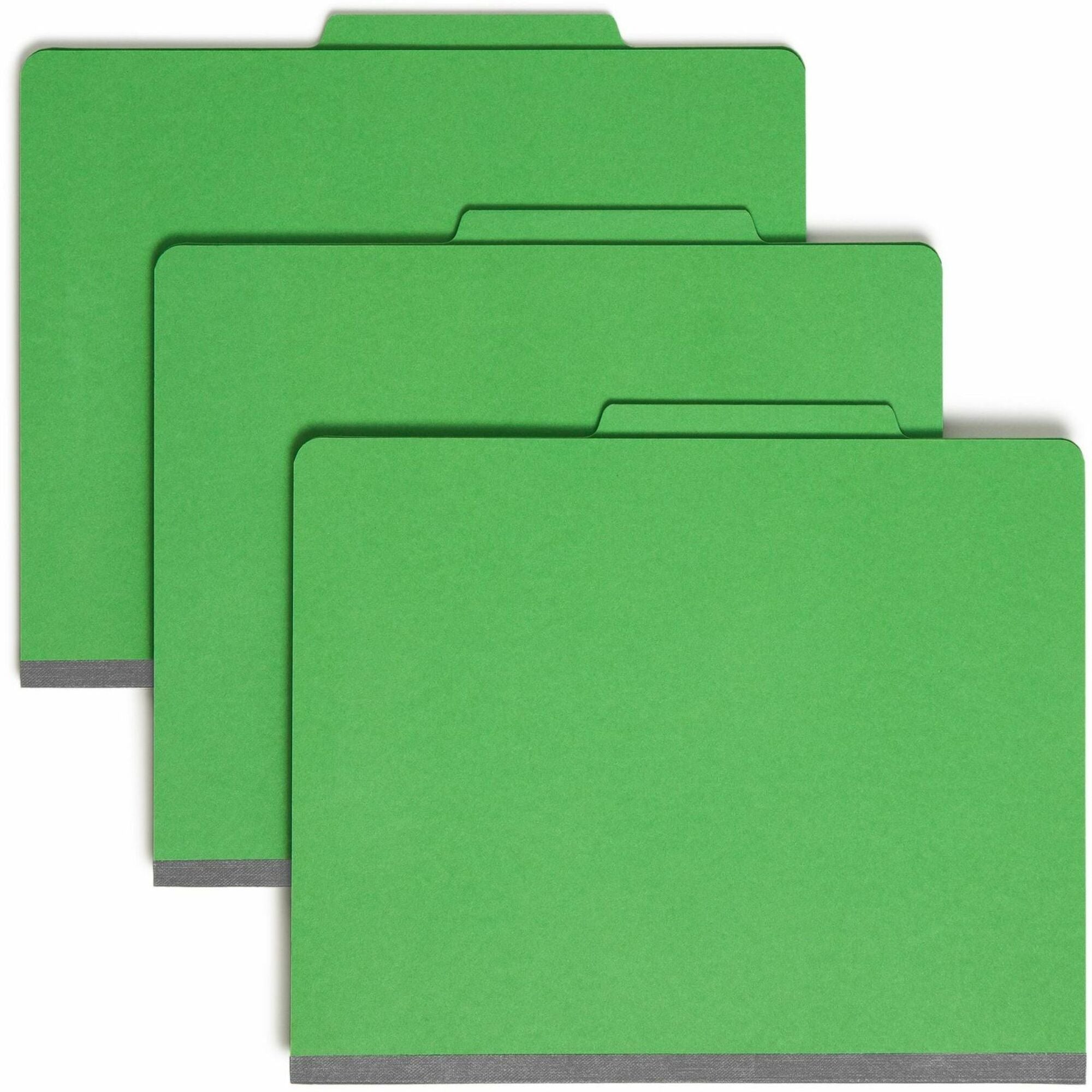 Smead Colored 2/5 Tab Cut Letter Recycled Classification Folders, 8.5" x 11", 2" Expansion, 2 Fasteners, 2 Dividers, Green, 10/Box