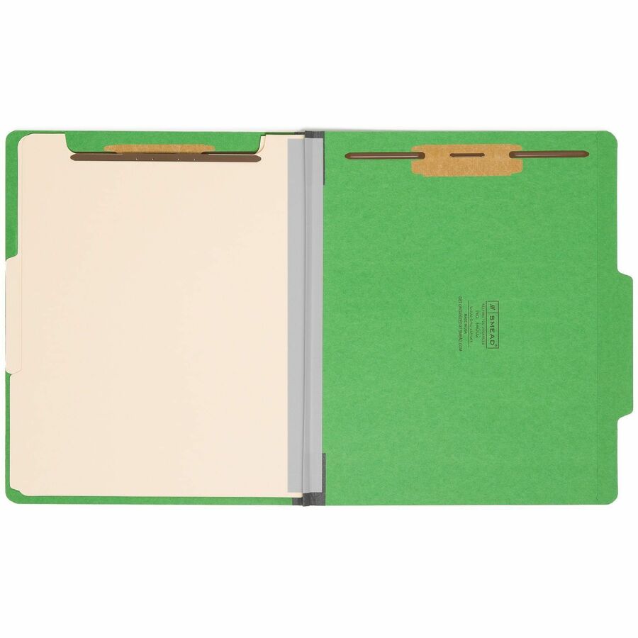 Smead Colored 2/5 Tab Cut Letter Recycled Classification Folders, 8.5" x 11", 2" Expansion, 2 Fasteners, 2 Dividers, Green, 10/Box
