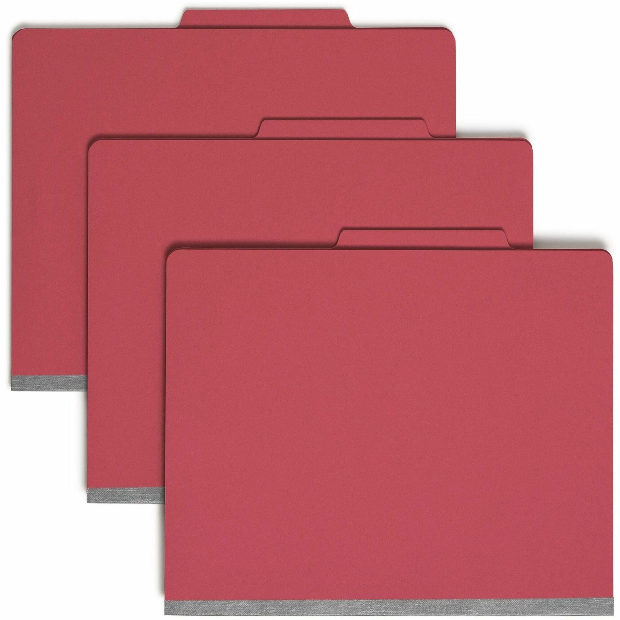 Smead Colored 2/5 Tab Cut Letter Recycled Classification Folder, 8.5" x 11", 2" Expansion, 2 Fasteners, 2 Dividers, Red, 10/Box