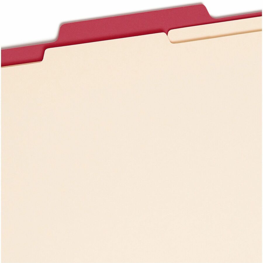 Smead Colored 2/5 Tab Cut Letter Recycled Classification Folder, 8.5" x 11", 2" Expansion, 2 Fasteners, 2 Dividers, Red, 10/Box