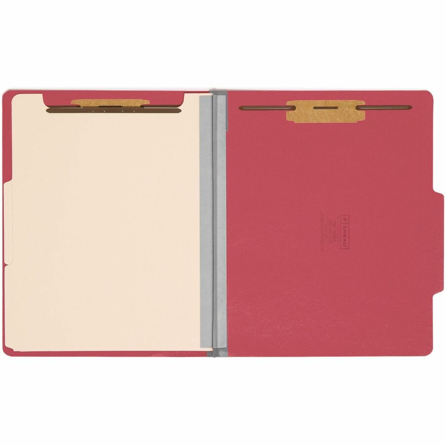 Smead Colored 2/5 Tab Cut Letter Recycled Classification Folder, 8.5" x 11", 2" Expansion, 2 Fasteners, 2 Dividers, Red, 10/Box