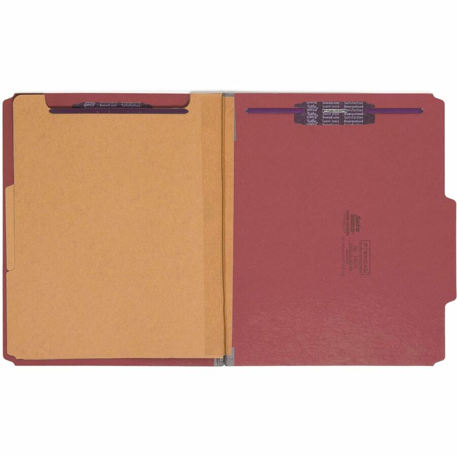 Smead SafeSHIELD 2/5 Tab Cut Letter Size Recycled Classification Folders, 2" Expansion, 2 Fasteners, 2 Dividers, Bright Red, Heavy Duty, 100% Recycled, 10/Box