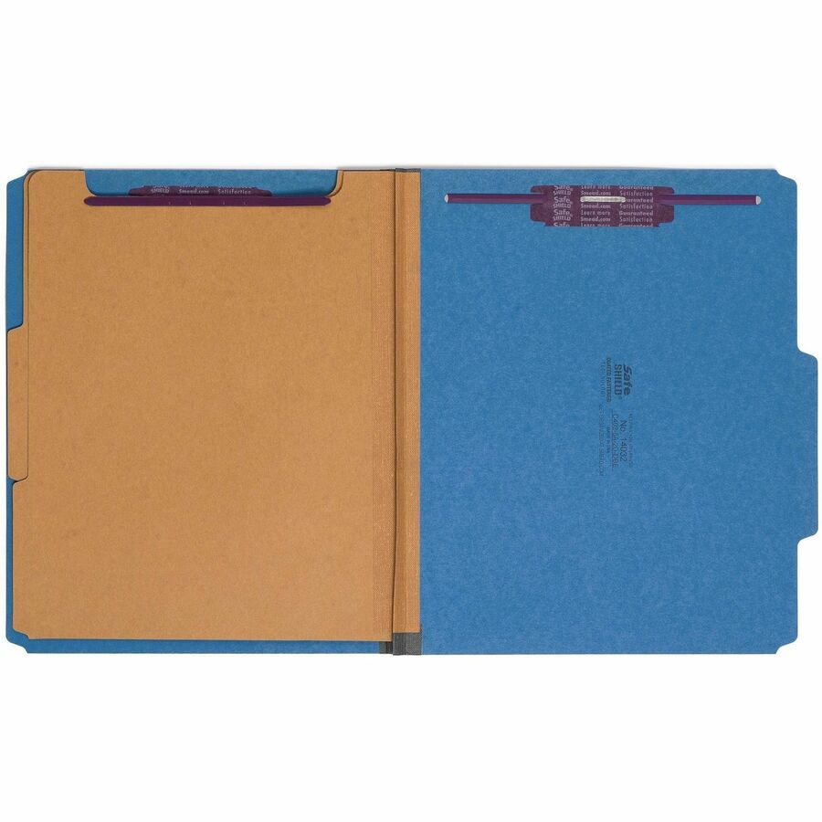 Smead SafeSHIELD 2/5 Tab Cut Letter Size Recycled Classification Folders, 2" Expansion, 2 Fasteners, 2 Dividers, 25 pt. Pressboard, Dark Blue, Heavy Duty, Tear Resistant, 100% Recycled, 10/Box