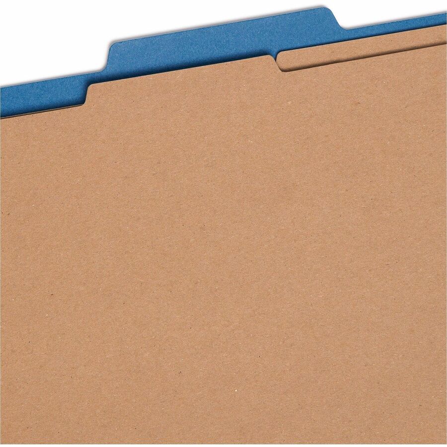 Smead SafeSHIELD 2/5 Tab Cut Letter Size Recycled Classification Folders, 2" Expansion, 2 Fasteners, 2 Dividers, 25 pt. Pressboard, Dark Blue, Heavy Duty, Tear Resistant, 100% Recycled, 10/Box