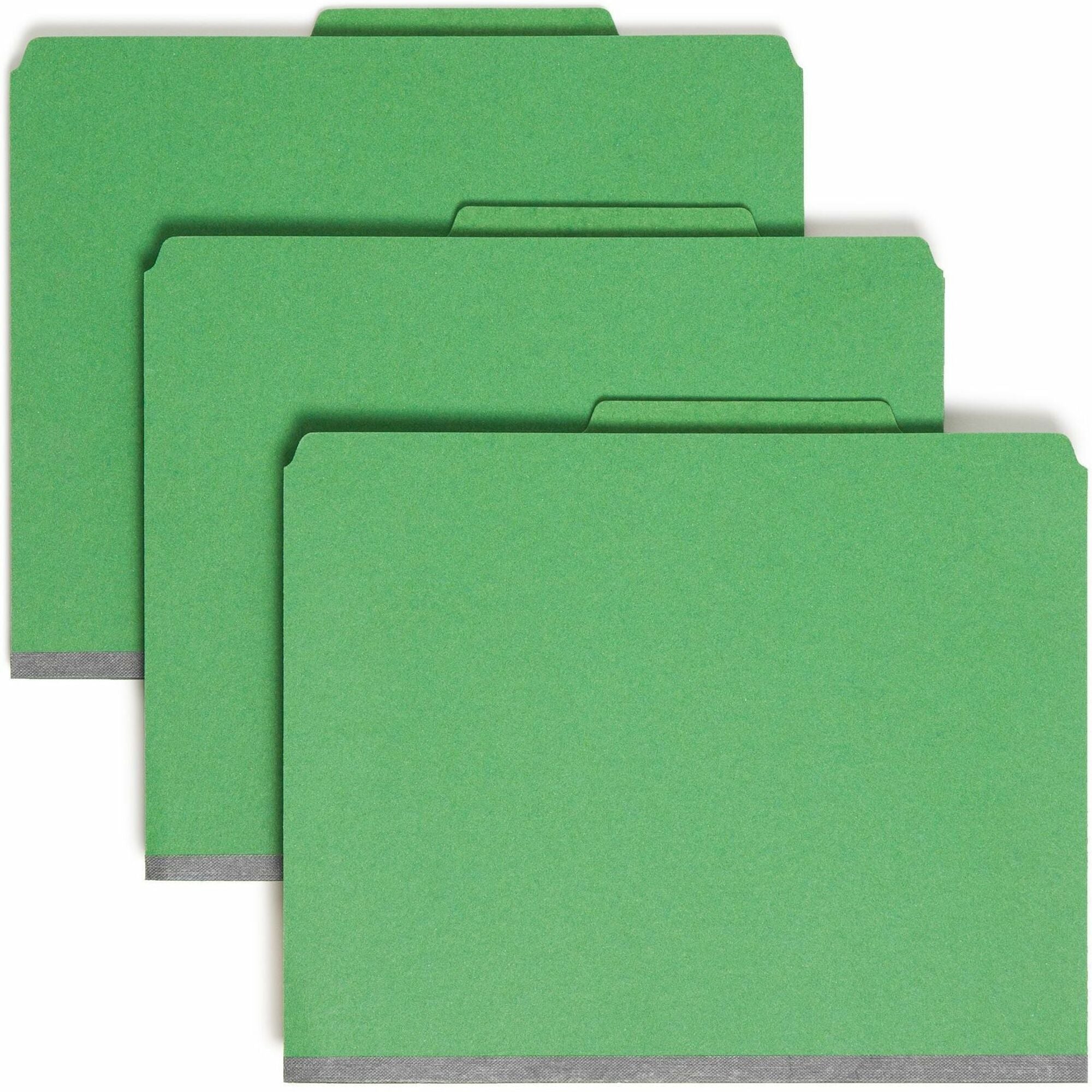 Smead SafeSHIELD 2/5 Tab Cut Letter Size Recycled Classification Folder, 2" Expansion, 2 Fasteners, 2 Dividers, Pressboard, Green, Heavy Duty, Tear Resistant, 10/Box