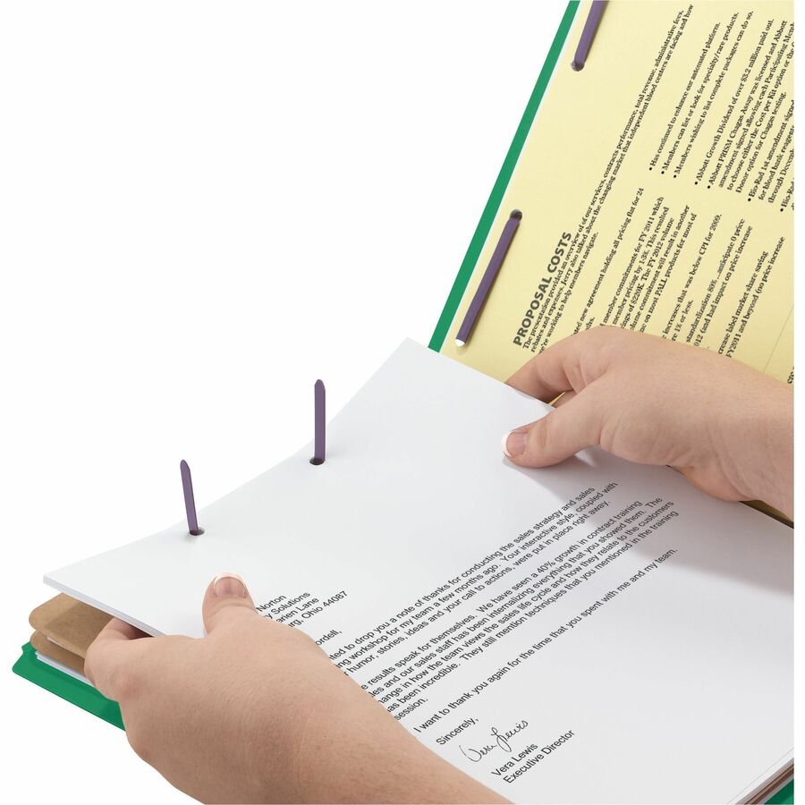 Smead SafeSHIELD 2/5 Tab Cut Letter Size Recycled Classification Folder, 2" Expansion, 2 Fasteners, 2 Dividers, Pressboard, Green, Heavy Duty, Tear Resistant, 10/Box
