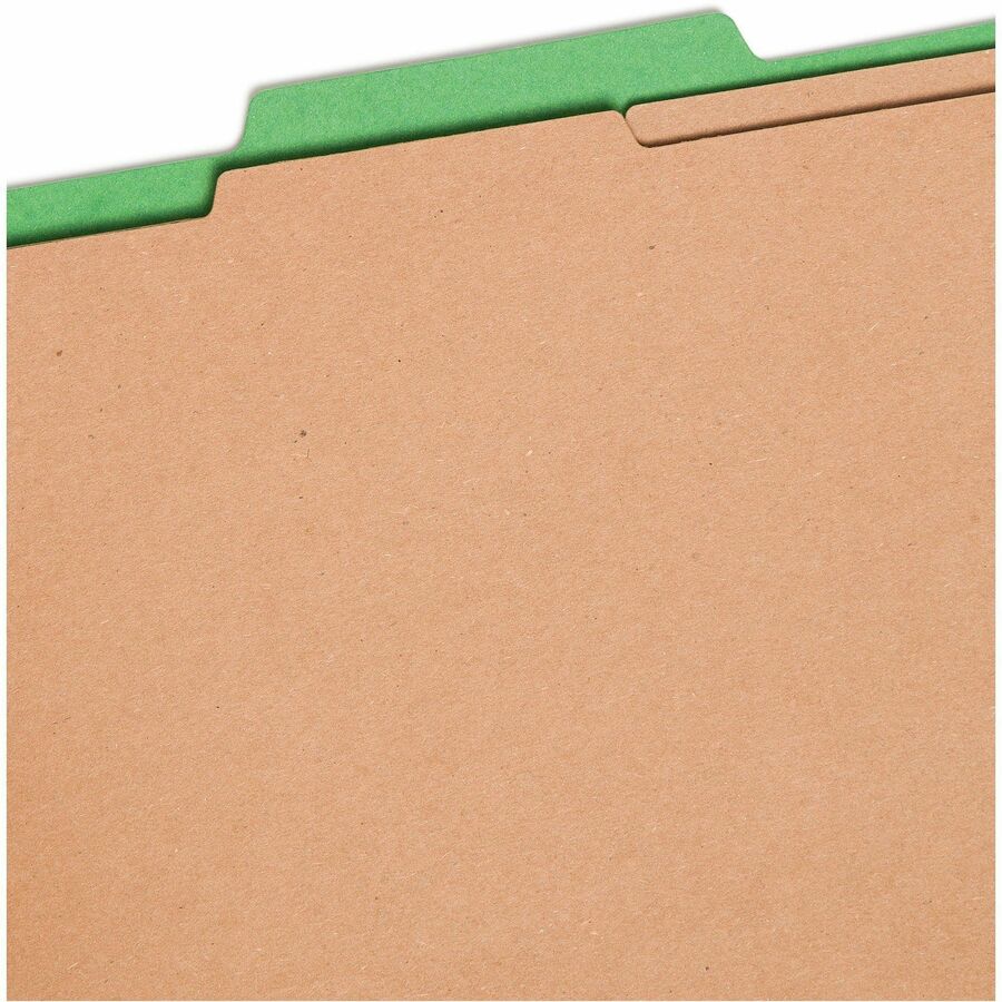 Smead SafeSHIELD 2/5 Tab Cut Letter Size Recycled Classification Folder, 2" Expansion, 2 Fasteners, 2 Dividers, Pressboard, Green, Heavy Duty, Tear Resistant, 10/Box