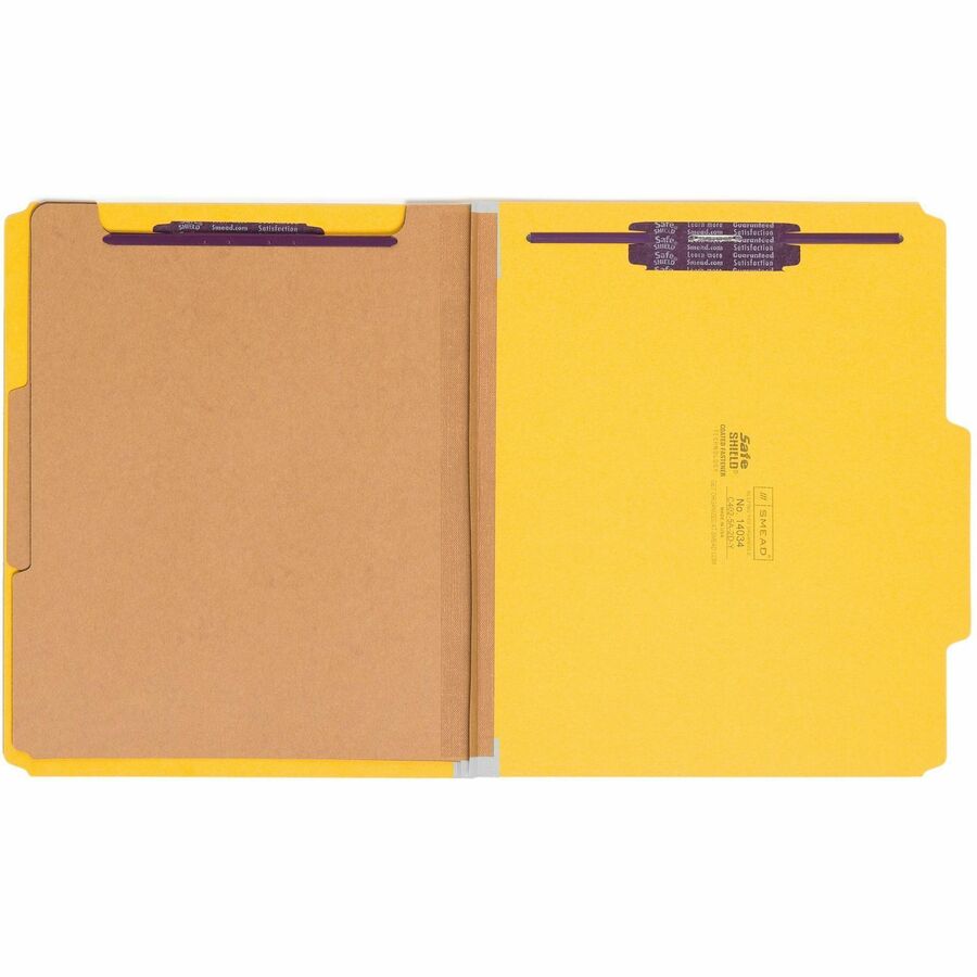 Smead SafeSHIELD 2/5 Tab Cut Letter Size Recycled Classification Folders, 2" Expansion, 2 Fasteners, 2 Dividers, Pressboard, Yellow, Heavy Duty, Tear Resistant, 100% Recycled, 10/Box