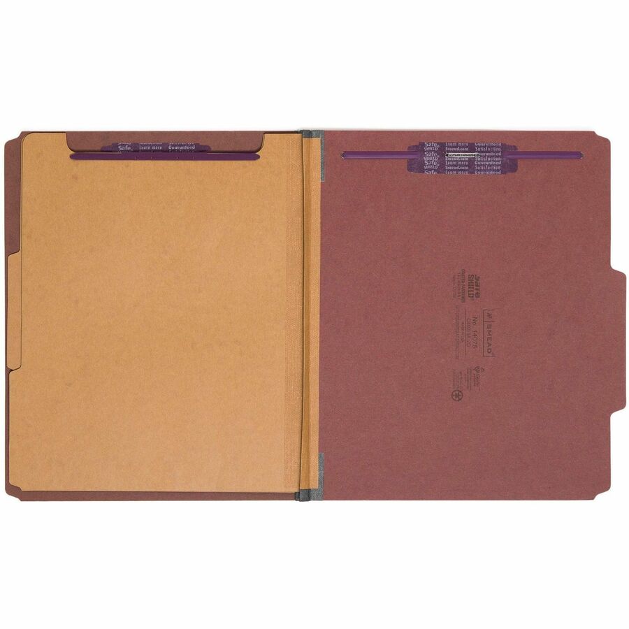 Smead SafeSHIELD 2/5 Tab Cut Letter Size Recycled Classification Folders, 2" Expansion, 2 Fasteners, 2 Dividers, Heavy Duty Pressboard, Red, 100% Recycled, 10/Box