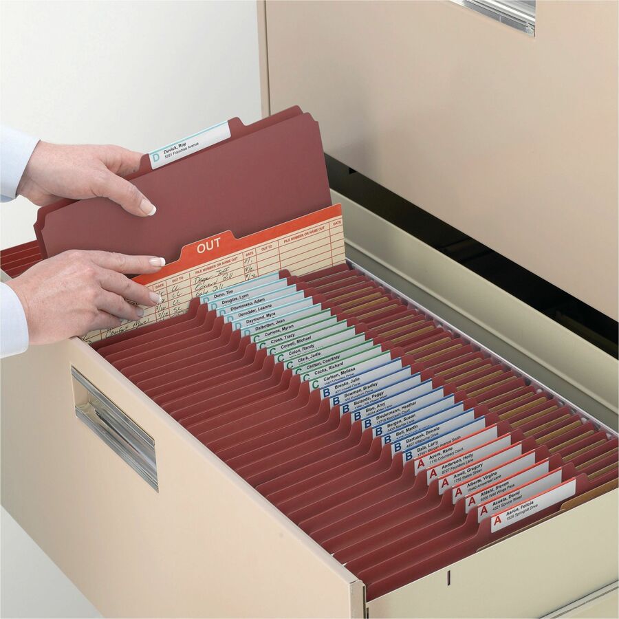 Smead SafeSHIELD 2/5 Tab Cut Letter Size Recycled Classification Folders, 2" Expansion, 2 Fasteners, 2 Dividers, Heavy Duty Pressboard, Red, 100% Recycled, 10/Box