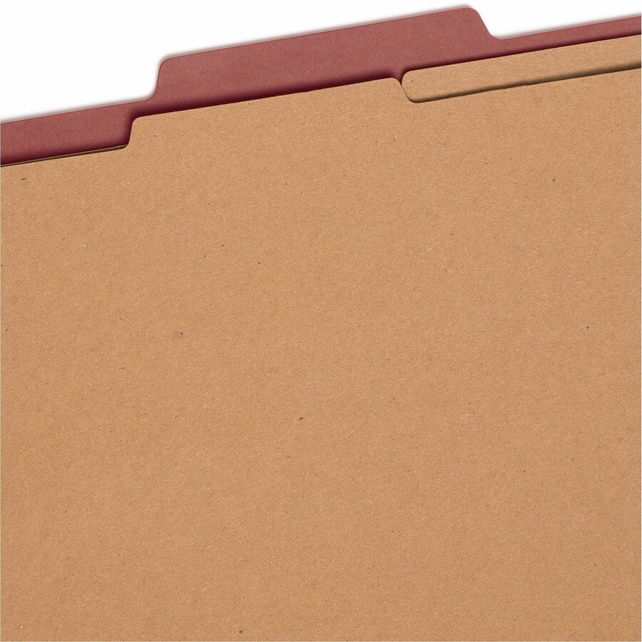 Smead SafeSHIELD 2/5 Tab Cut Letter Size Recycled Classification Folders, 2" Expansion, 2 Fasteners, 2 Dividers, Heavy Duty Pressboard, Red, 100% Recycled, 10/Box