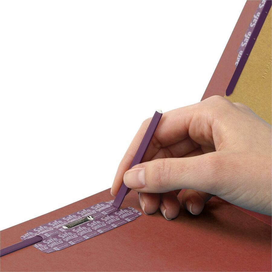 Smead SafeSHIELD 2/5 Tab Cut Letter Size Recycled Classification Folders, 2" Expansion, 2 Fasteners, 2 Dividers, Heavy Duty Pressboard, Red, 100% Recycled, 10/Box