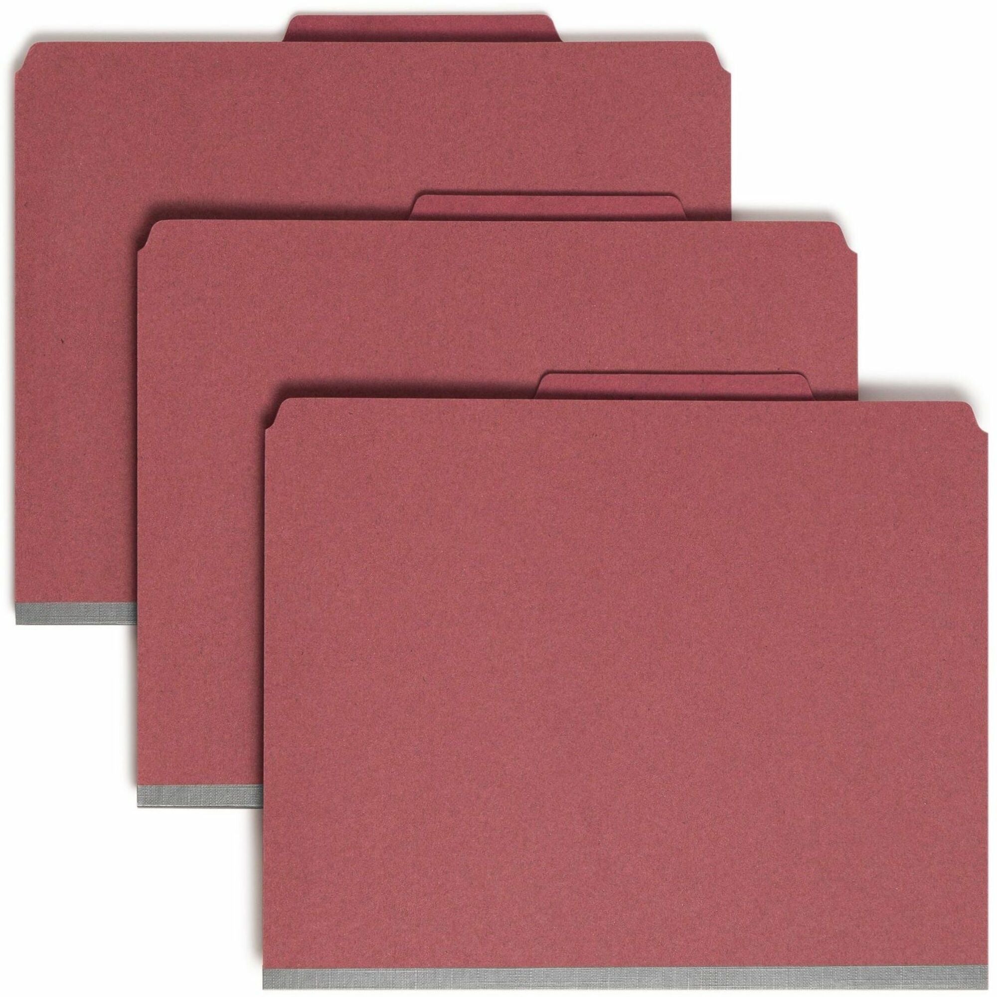 Smead SafeSHIELD 2/5 Tab Cut Letter Size Red Classification Folders, 2" Expansion, 2 Fasteners, 2 Pockets, 2 Dividers, 25 pt. Heavy Duty, 100% Recycled, 10/Box
