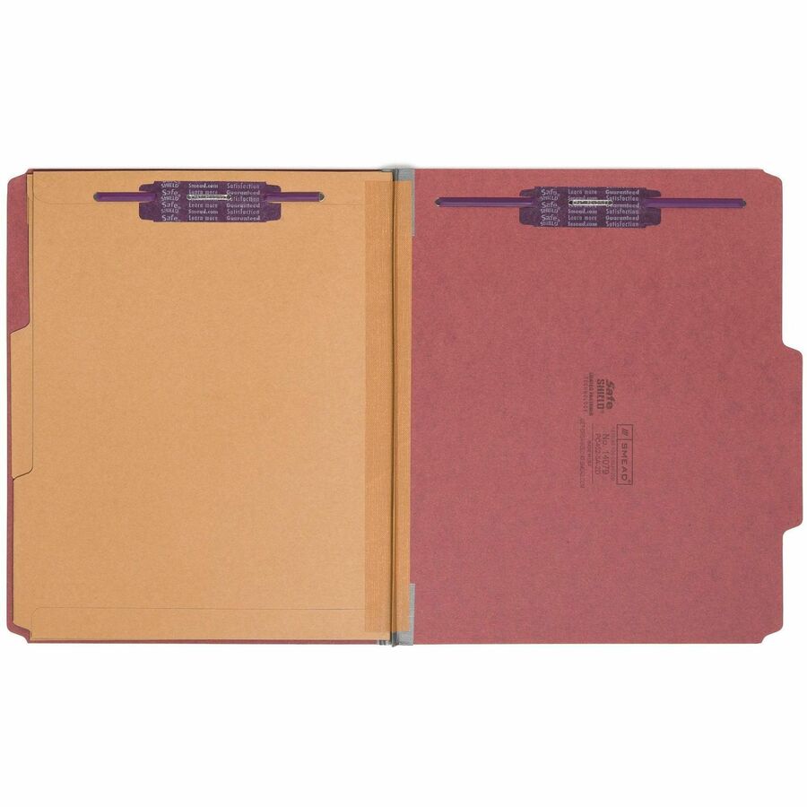 Smead SafeSHIELD 2/5 Tab Cut Letter Size Red Classification Folders, 2" Expansion, 2 Fasteners, 2 Pockets, 2 Dividers, 25 pt. Heavy Duty, 100% Recycled, 10/Box