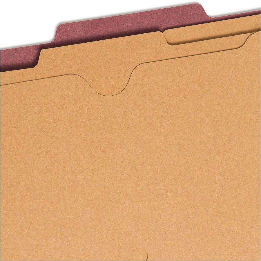 Smead SafeSHIELD 2/5 Tab Cut Letter Size Red Classification Folders, 2" Expansion, 2 Fasteners, 2 Pockets, 2 Dividers, 25 pt. Heavy Duty, 100% Recycled, 10/Box