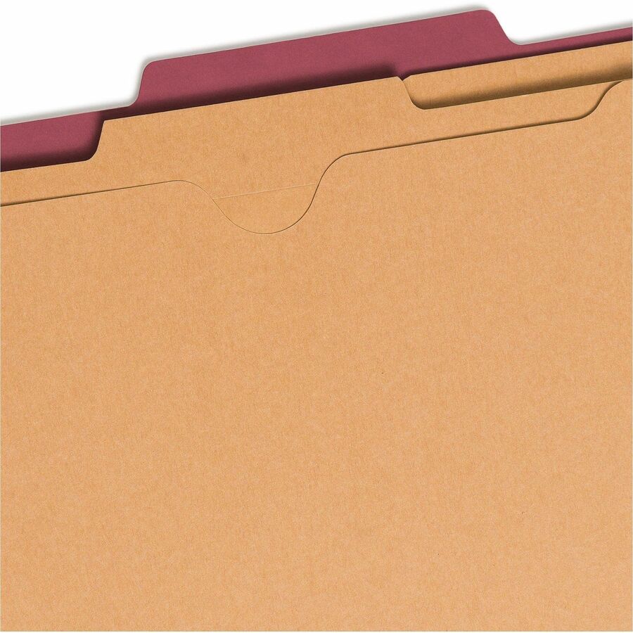 Smead SafeSHIELD 2/5 Tab Cut Letter Recycled Classification Folders, 8.5" x 11", 2" Expansion, 2 Fasteners, 2 Pockets, 2 Dividers, Bright Red, Heavy Duty, Tear Resistant, 100% Recycled, 10/Box