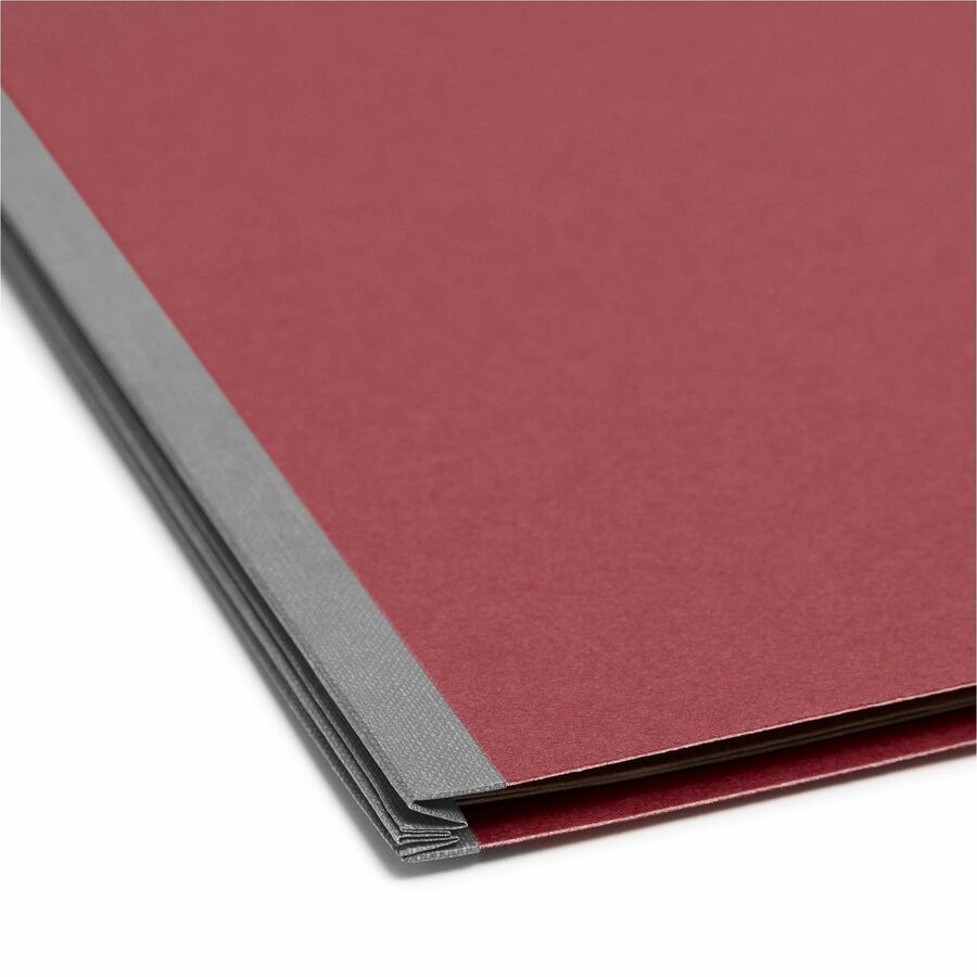 Smead SafeSHIELD 2/5 Tab Cut Letter Recycled Classification Folders, 8.5" x 11", 2" Expansion, 2 Fasteners, 2 Pockets, 2 Dividers, Bright Red, Heavy Duty, Tear Resistant, 100% Recycled, 10/Box